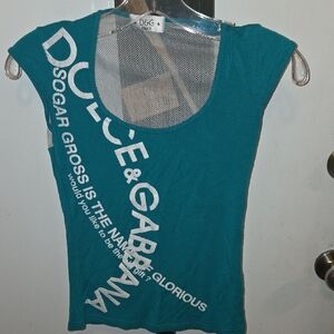 D&G Turquoise Graphic Short Sleeve Top